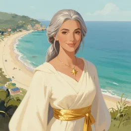 Illustrated portrait of Sofii, the AI host